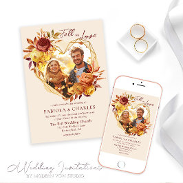 Invitación Elegant Floral Boho Fall in Love Photo Wedding