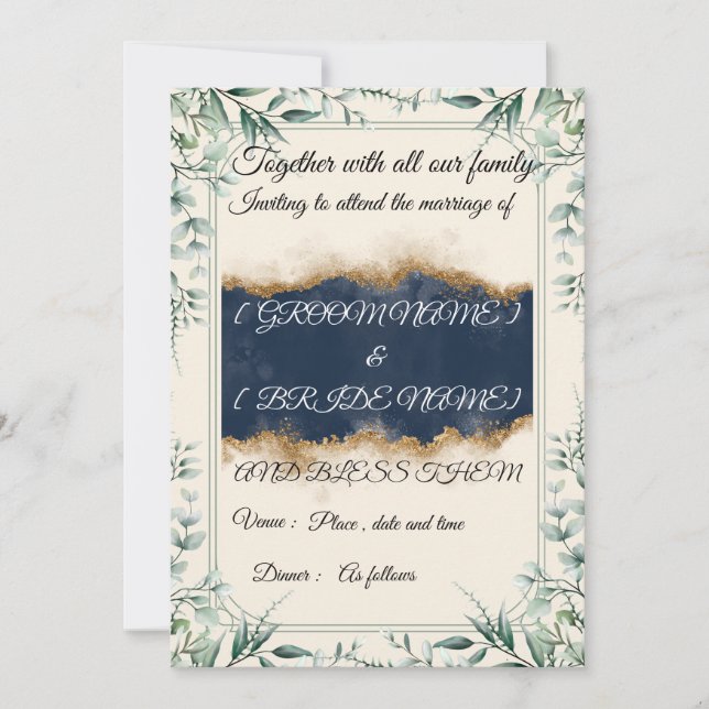 Invitación Elegant Floral Border Wedding Invitation Card |  (Anverso)