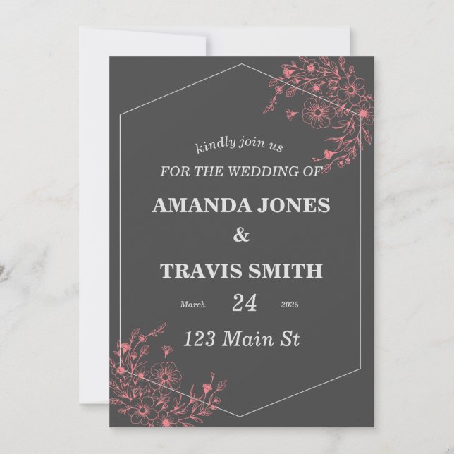 Invitación Elegant Floral Border with Geometric Frame (Anverso)