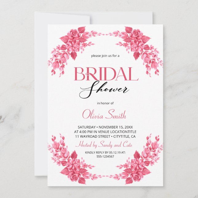 Invitación Elegant floral Bridal shower (Anverso)