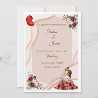 Invitación Elegant Floral Bride and Groom Wedding Invitation