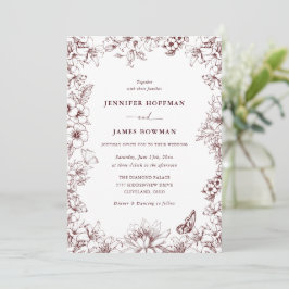 Invitación Elegant Floral Burgundy Wedding Invitation