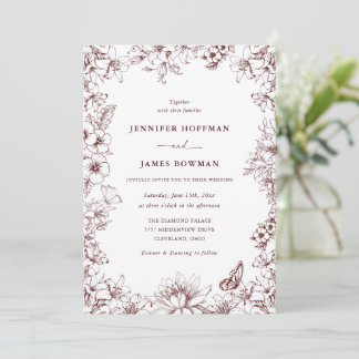Invitación Elegant Floral Burgundy Wedding Invitation