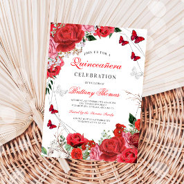 Invitación Elegant Floral Butterfly Quinceañera Invitation