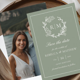 Invitación Elegant Floral Crest Monogram Photo