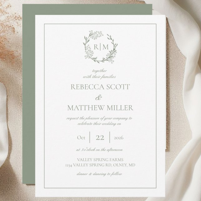 Invitación Elegant Floral Crest Monogram Wedding (Elegant Floral Crest Monogram Wedding Invitation)