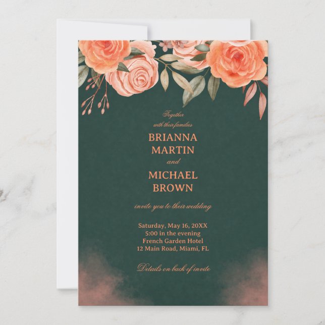 Invitación Elegant Floral Dark Green (Anverso)
