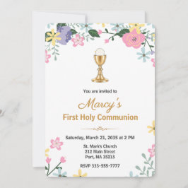 Invitación Elegant Floral First Holy Communion Photo 
