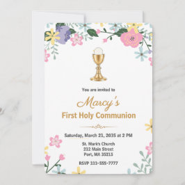 Invitación Elegant Floral First Holy Communion Photo 
