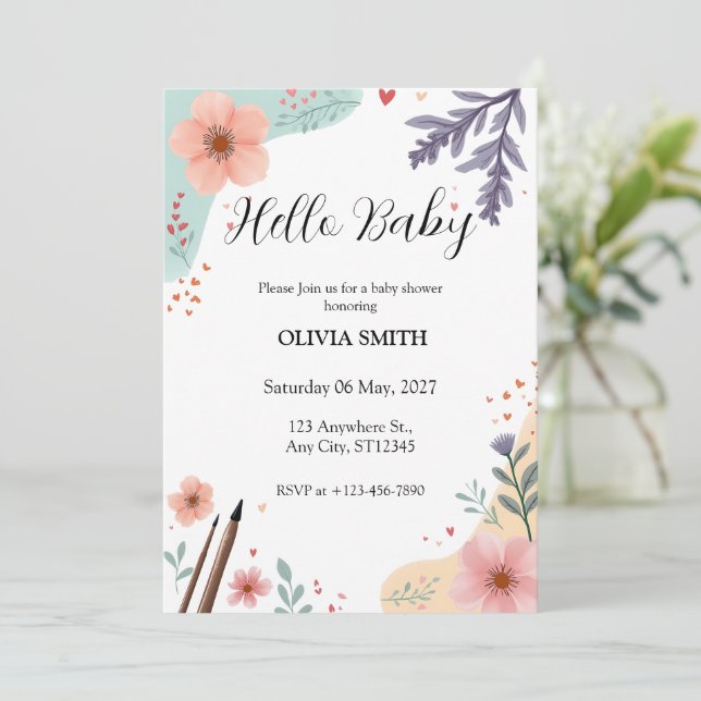 Invitación Elegant Floral Frame with Soft Pastel Accents (Anverso de pie)