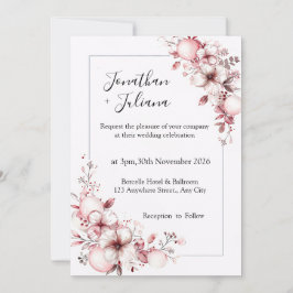 Invitación Elegant Floral Frame with Soft Pink Blossoms