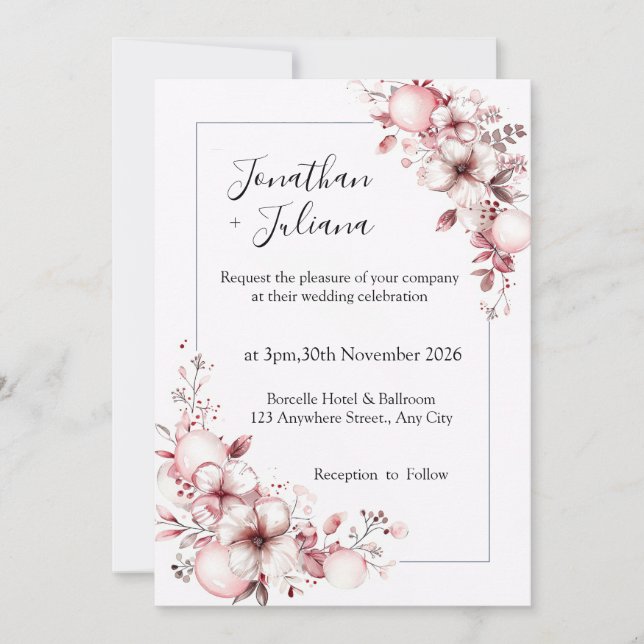 Invitación Elegant Floral Frame with Soft Pink Blossoms (Anverso)