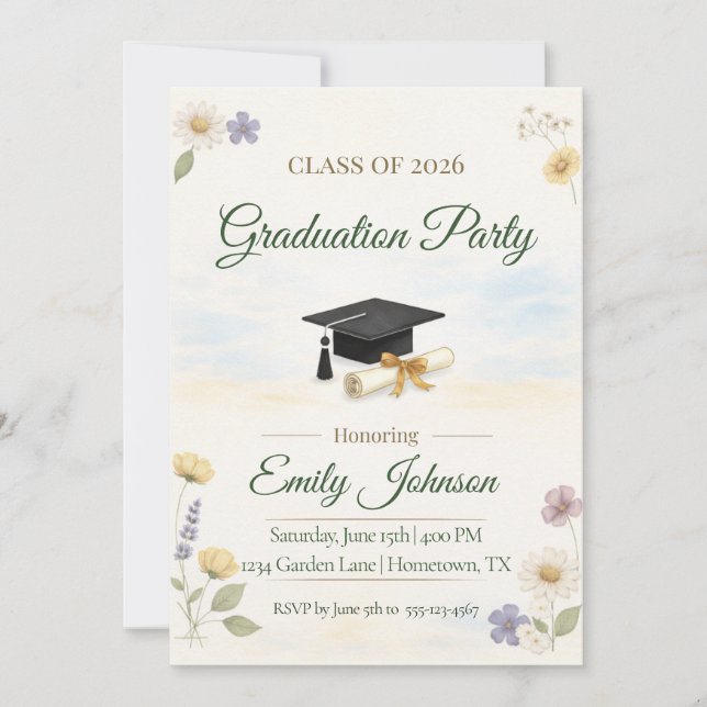 Invitación Elegant Floral Garden 2026 Graduation Invite (Anverso)