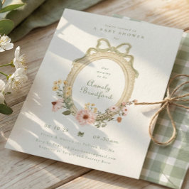 Invitación Elegant Floral Girl Sage Bow Framed Baby Shower