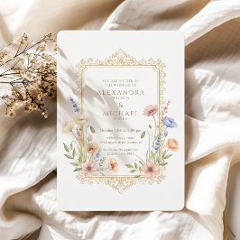 Invitación Elegant Floral Gold Frame Wedding Invitation