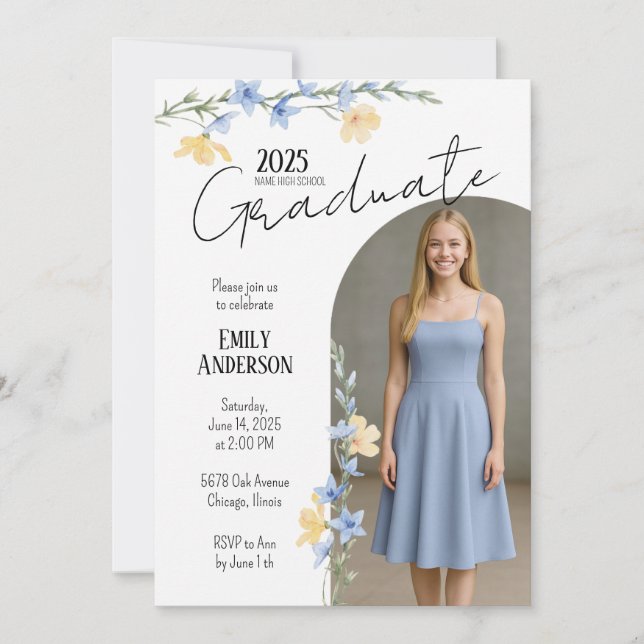 Invitación Elegant Floral Graduation  (Anverso)