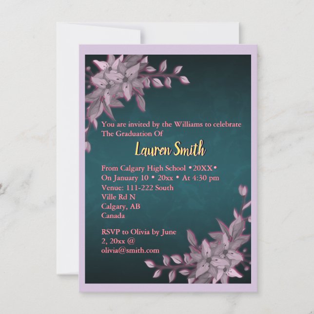 Invitación Elegant Floral Graduation Invitation (Anverso)