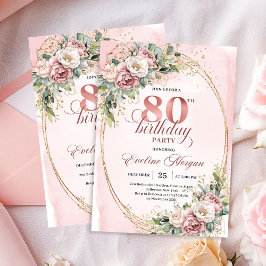 Invitación Elegant Floral Greenery Rose Gold 80th Invitation