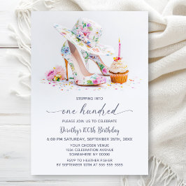 Invitación Elegant Floral High Heel Shoes 100th Birthday