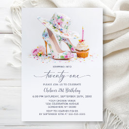 Invitación Elegant Floral High Heel Shoes 21st Birthday Party