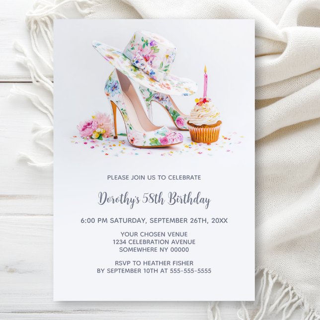 Invitación Elegant Floral High Heel Shoes Birthday Party (Subido por el creador)