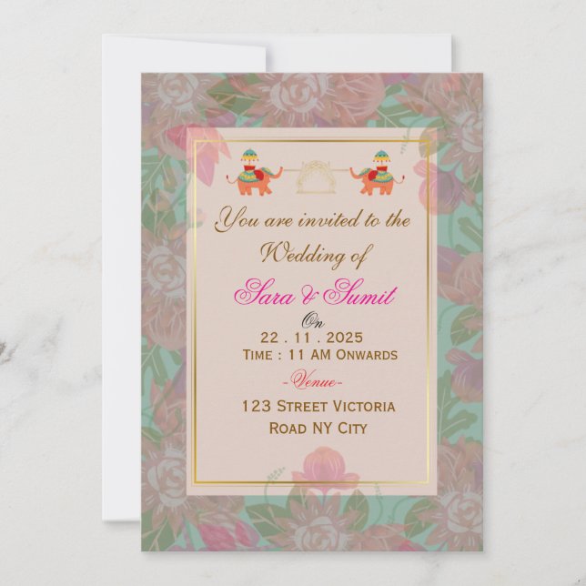 Invitación Elegant Floral Indian Wedding Invitation Card  (Anverso)