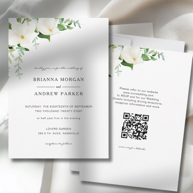 Invitación Elegant  Floral Magnolia Wedding QR Code (Elegant Floral Magnolia Wedding QR Code Invitation)