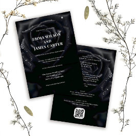Invitación Elegant Floral Midnight Rose All in One Wedding