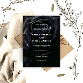Invitación Elegant Floral Midnight Rose Black & White Wedding