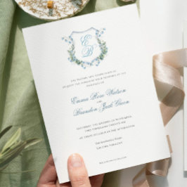 Invitación Elegant Floral Monogram Crest Formal Wedding