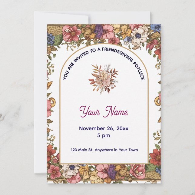 Invitación Elegant Floral Personalized Friendsgiving (Anverso)