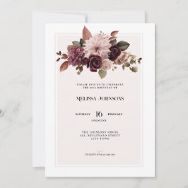 Invitación Elegant Floral Pink 60th Birthday Invitation