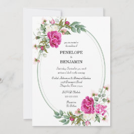 Invitación Elegant Floral Pink Peony Monogram Wedding