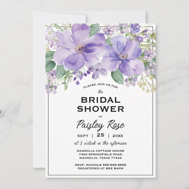 Invitación Elegant Floral Purple Bridal Shower (Anverso)