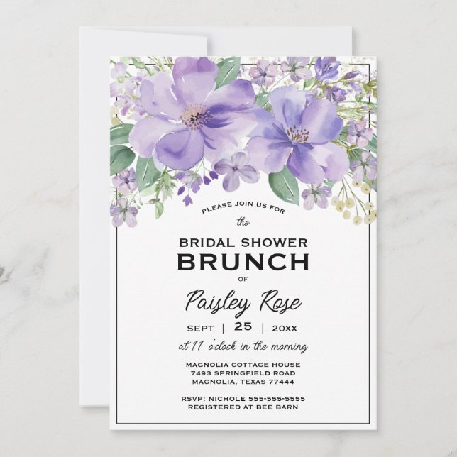 Invitación Elegant Floral Purple Bridal Shower (Anverso)
