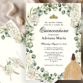 Invitación Elegant Floral Quinceanera Invitation Gold Dress