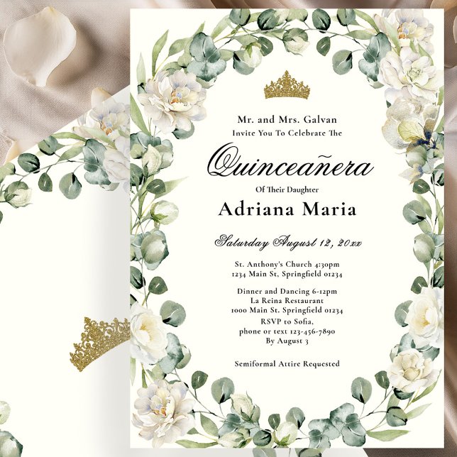 Invitación Elegant Floral Quinceanera Invitation Ivory Flower (Subido por el creador)