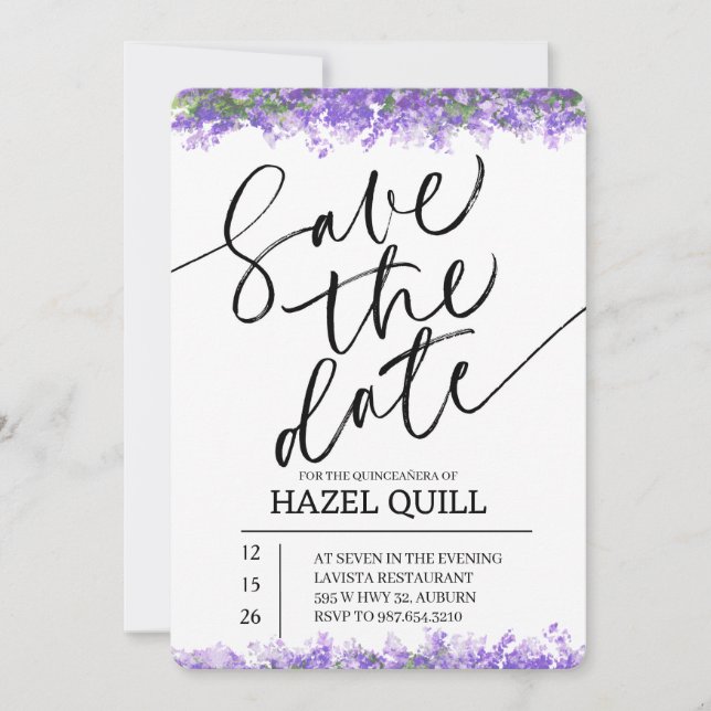 Invitación Elegant Floral Quinceañera Save the Date (Anverso)