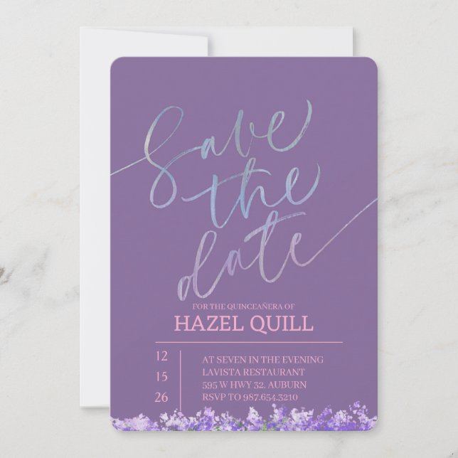 Invitación Elegant Floral Quinceañera Save the Date (Anverso)