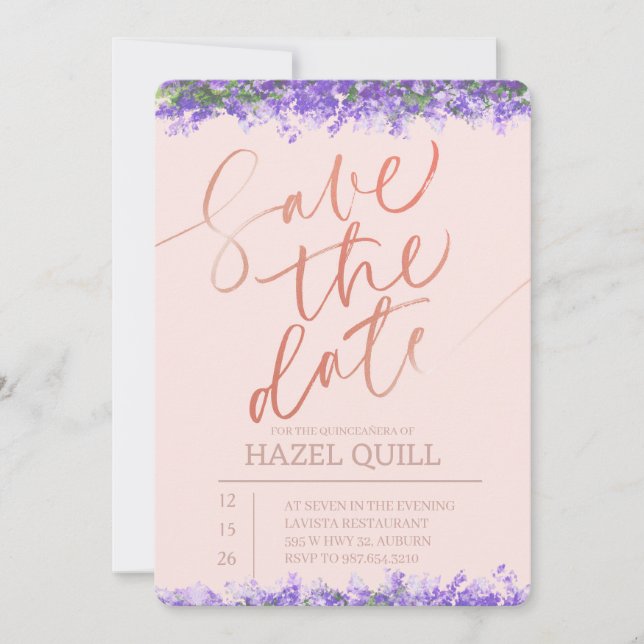 Invitación Elegant Floral Quinceañera Save the Date (Anverso)