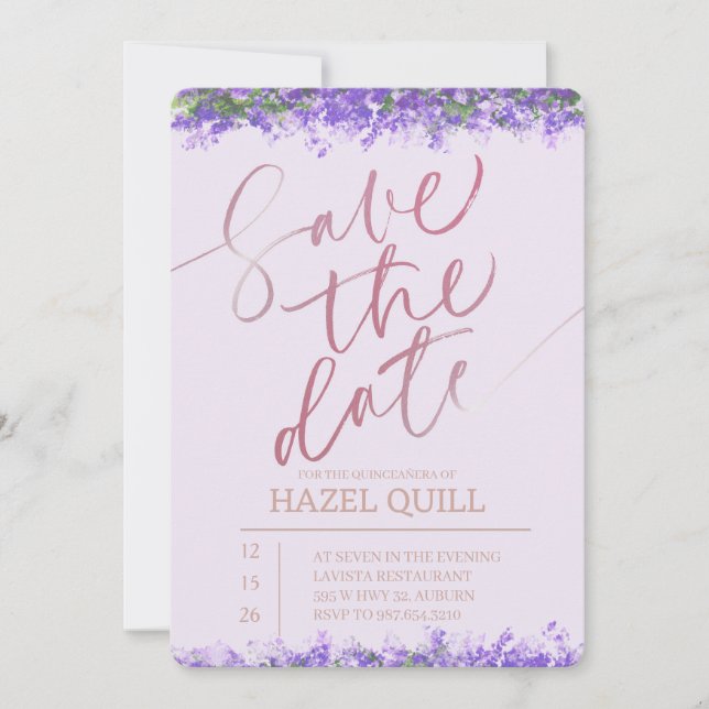 Invitación Elegant Floral Quinceañera Save the Date (Anverso)