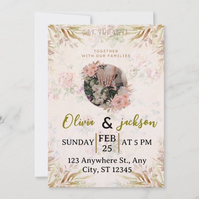 Invitación Elegant Floral Save The Date Wedding Invitation (Anverso)