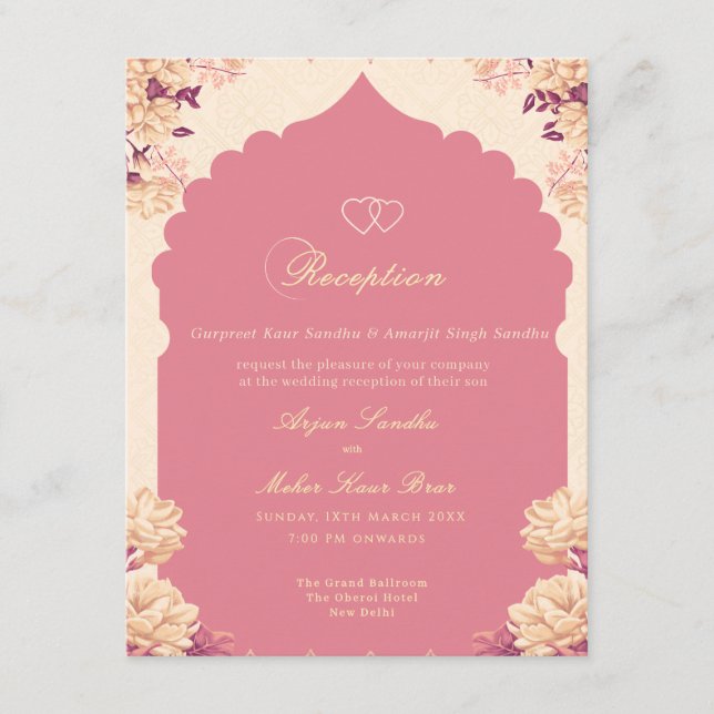 Invitación Elegant Floral Sikh wedding reception (Anverso)