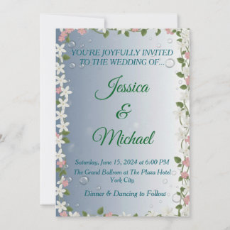 Invitación Elegant Floral Silver & Blue Wedding Invitation 
