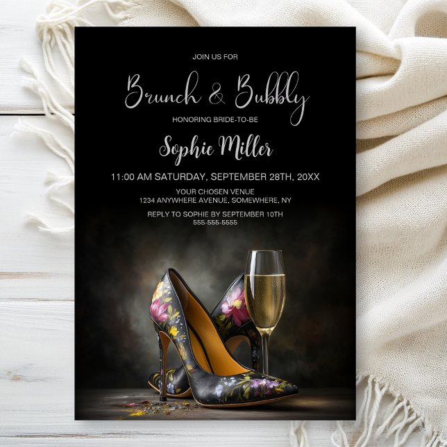 Invitación Elegant Floral Stiletto Shoes Brunch and Bubbly (Subido por el creador)