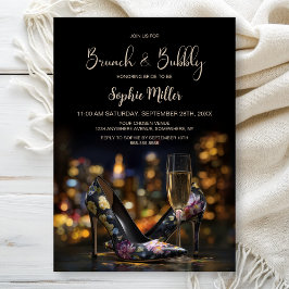 Invitación Elegant Floral Stiletto Shoes Brunch and Bubbly