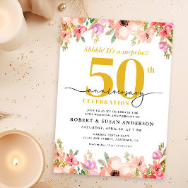 Invitación Elegant Floral Surprise 50th Wedding Anniversary