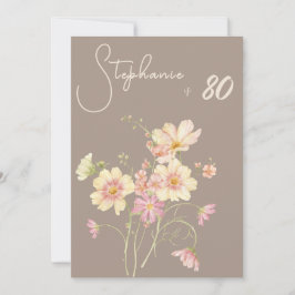 Invitación Elegant Floral Taupe Blush 80th Birthday