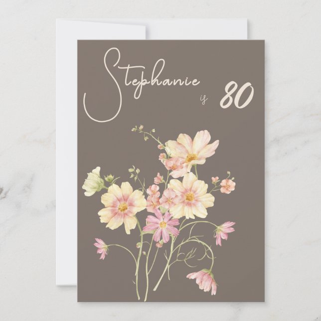 Invitación Elegant Floral Taupe Blush 80th Birthday Invitatio (Anverso)