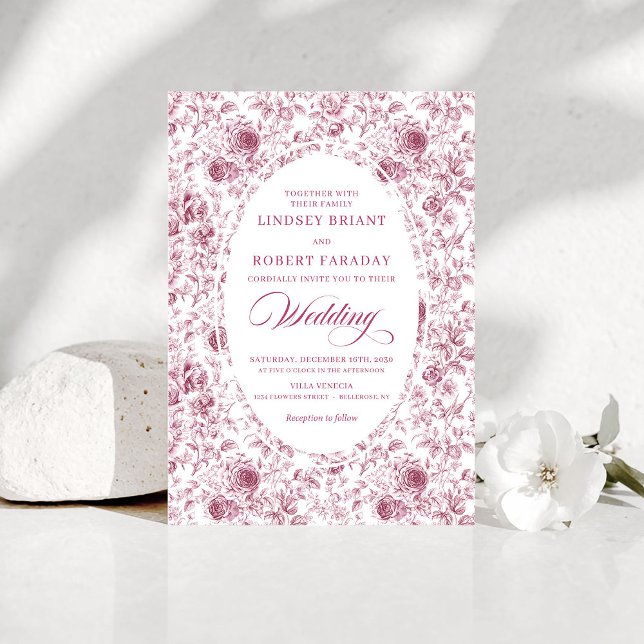 Invitación Elegant Floral Toile de Jouy Wedding Invitation (Elegant Floral Toile de Jouy Wedding Invitation)